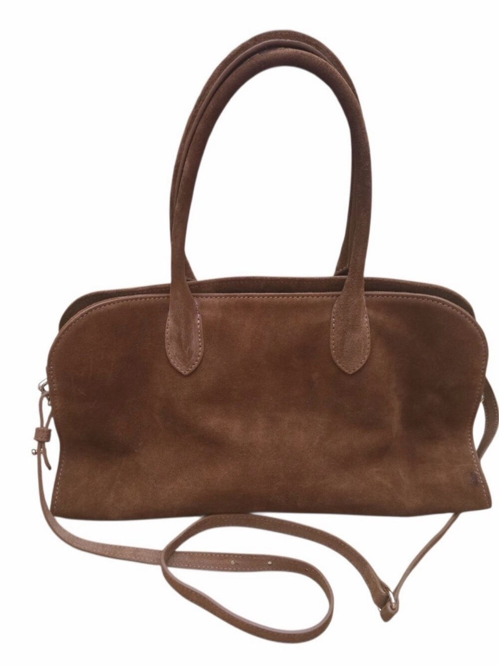 Brown Suede Shoulder Tote with Removable Crossbody Strap